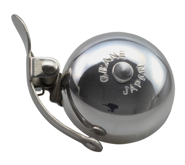 Crane Bell Co. Mini Suzu Fahrradklingel mit Steel Band Mount - Polished Silver